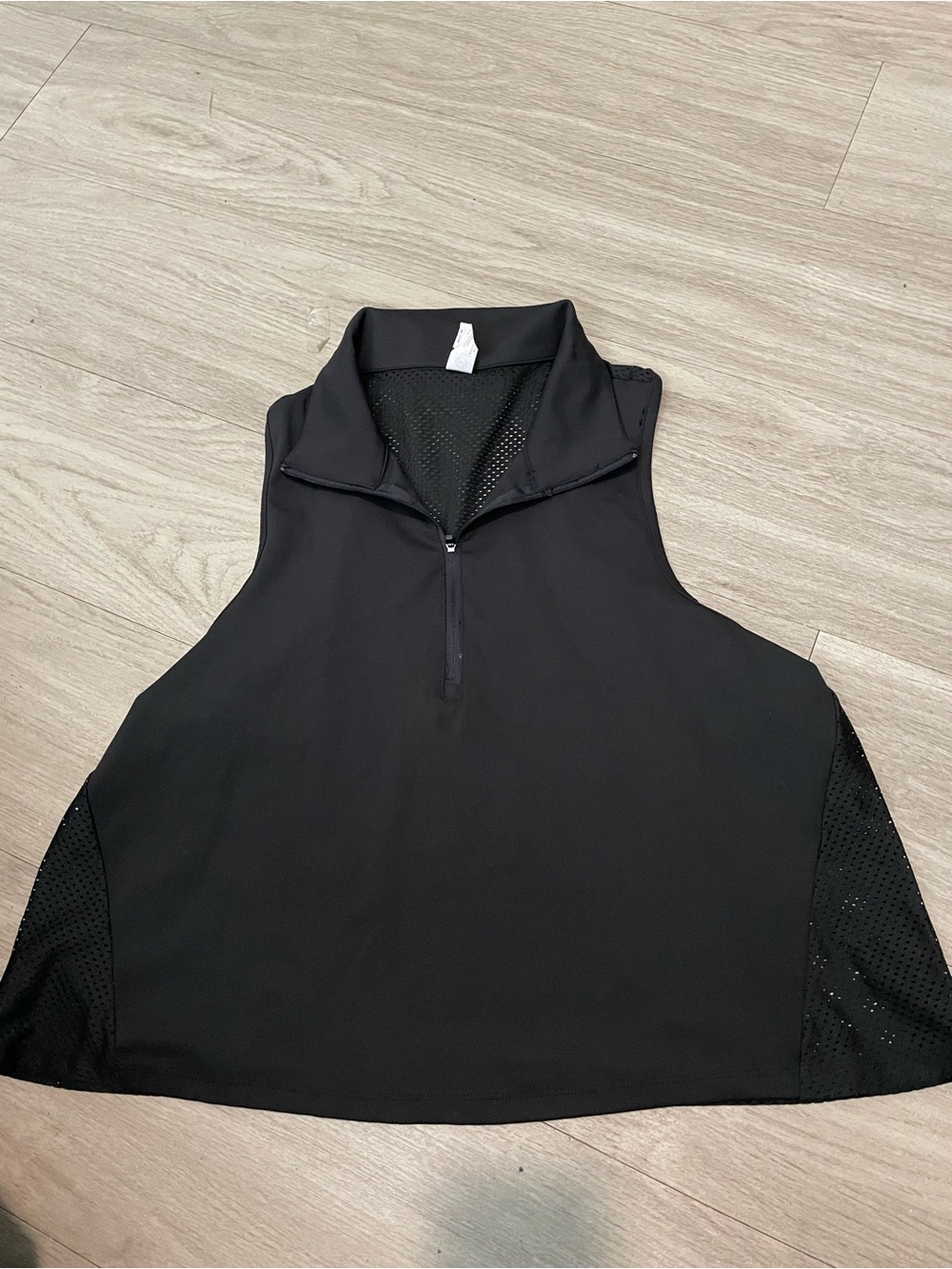 Black Sleeveless Zip-Neck Performance Crop Top